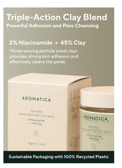 AROMATICA AROMATICA Tea Tree Pore Purifying Clay Mask 2% Niacineamide + 45% Clay - Deep Cleansing Mask for Pore-Purifying - Vegan & Cruelty-Free - Natural Ingredients with food grade tea tree oil  - Image 2