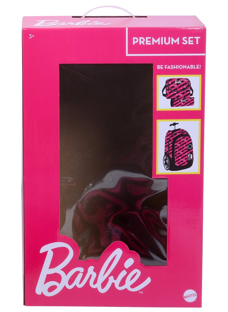 Barbie عربة باربي الكبيرة - مجموعة حقائب بعجلات 3 قطع - حقيبة غداء وعلبة أقلام - Image 3