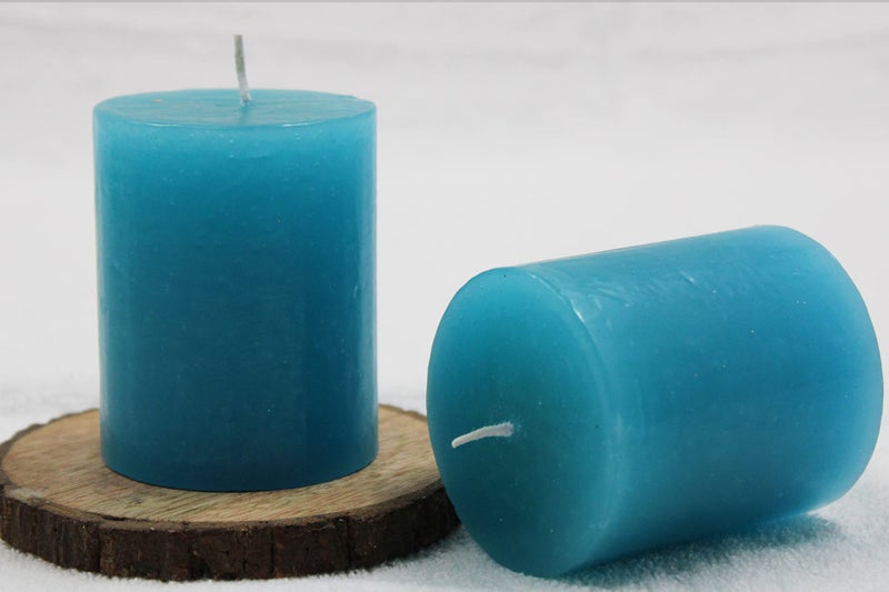 atorakushon Set of 2 Scented Smokeless Pillar Candles 2.5"x3" for X-mas Parties New Year Gift Occasions Dinner Table Decoration (Turquoise) - Image 2