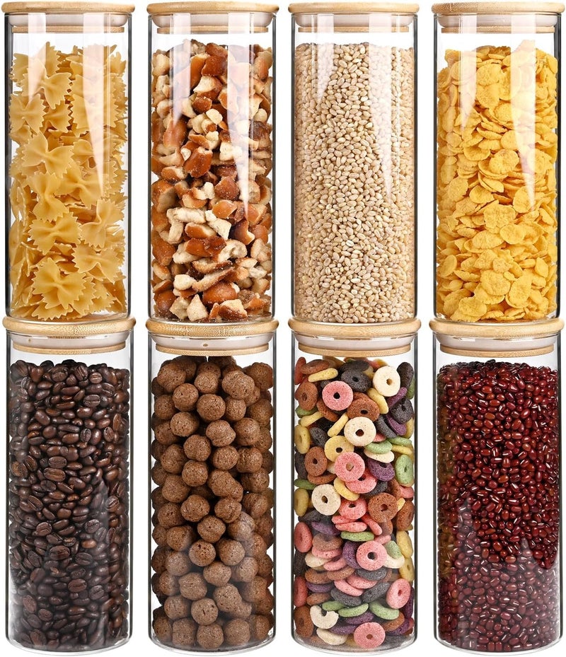 34oz Glass Food Storage Jars Glass Jars with Bamboo Lids Kitchen Storage Jars Set of 8 Canisters with Airtight Lids for Spice Coffee Cookie Pantry Organizers