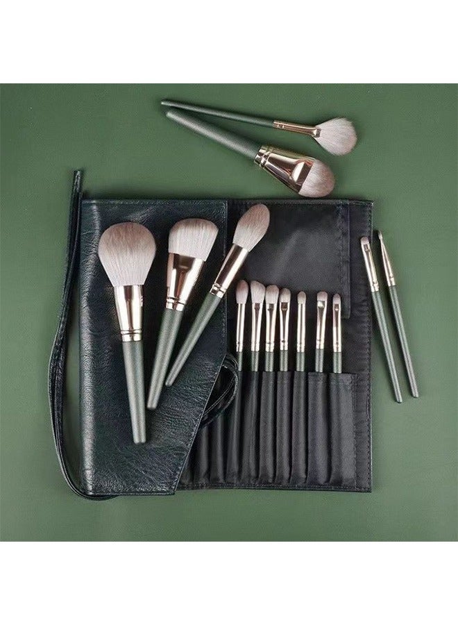 14-Piece Make Up Brush Set Green - Image 1