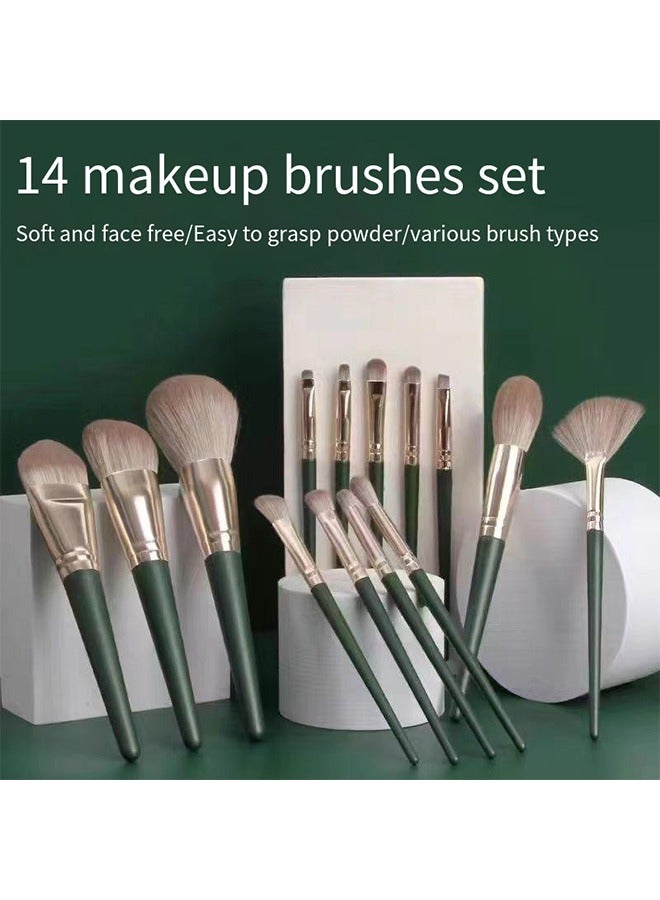 14-Piece Make Up Brush Set Green - Image 3