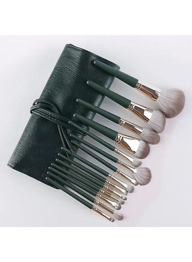 14-Piece Make Up Brush Set Green - Image 4
