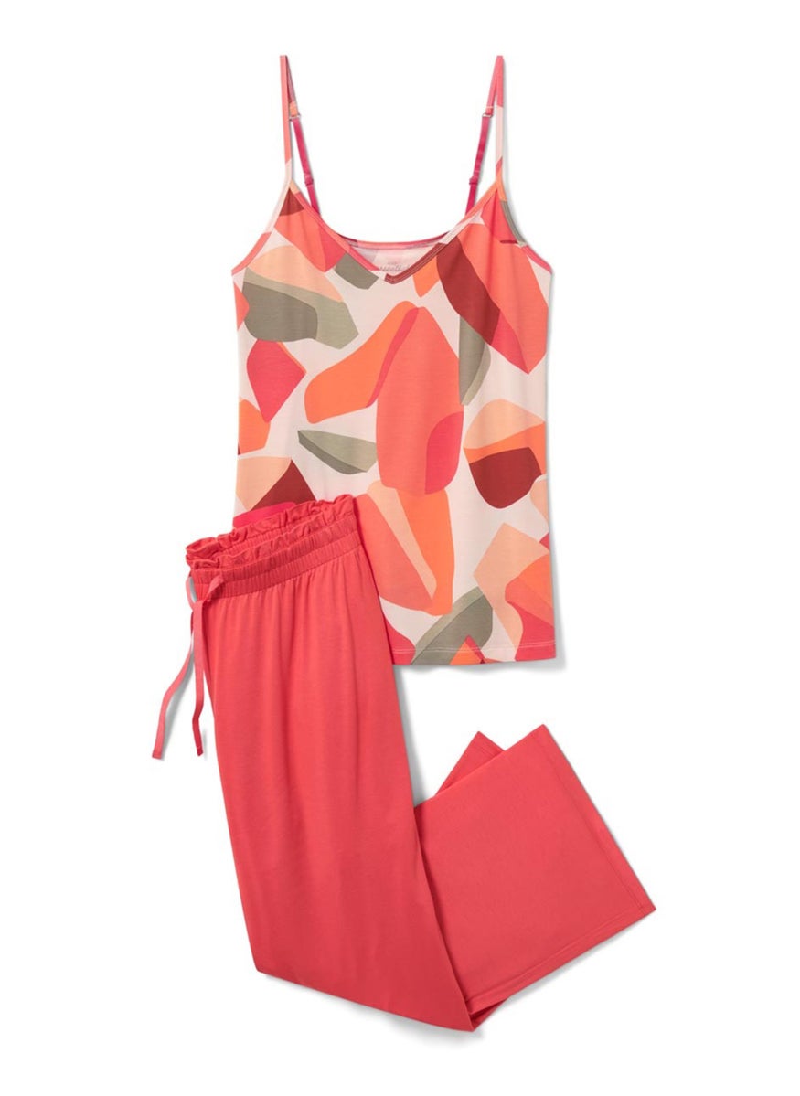 Tchibo - Women Allover Print Pajama Set, Peach Combo - Image 1
