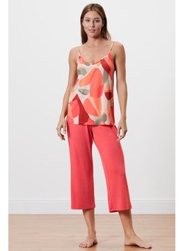 Women Allover Print Pajama Set, Peach Combo