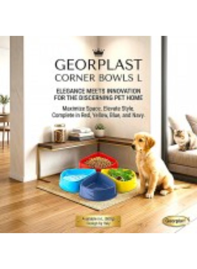 Georplast Corner Pet Bowl L Blue – Space-Saving Triangular Cat & Dog Feeding Dish (24×18.5×9 cm, 700g Capacity) - Image 2
