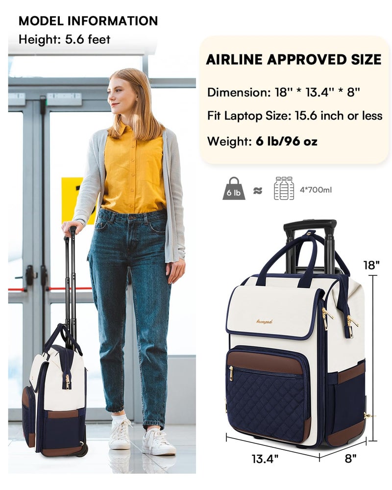 Arcoyard Rolling Backpack for Women, Travel Rolling Laptop Backpack with Wheels, Vertical & Horizontal Storage 2 In 1, Flip-Top Design, Water-Resistant Overnight College Underseat Carry on Luggage, Navy Blue - Image 3
