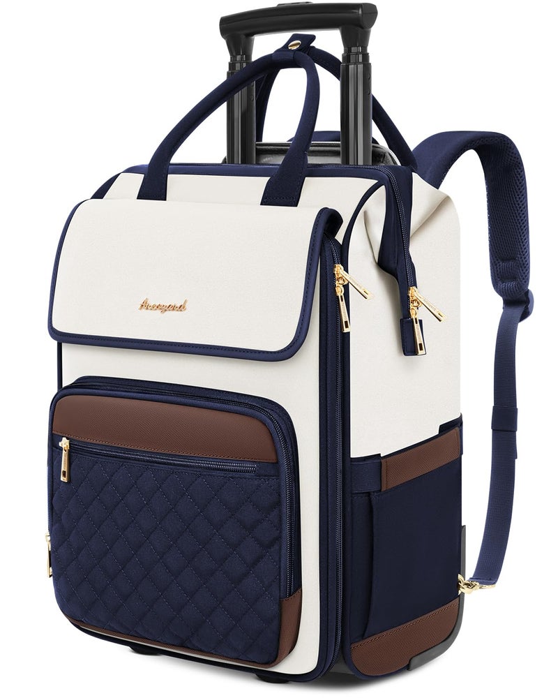 Arcoyard Rolling Backpack for Women, Travel Rolling Laptop Backpack with Wheels, Vertical & Horizontal Storage 2 In 1, Flip-Top Design, Water-Resistant Overnight College Underseat Carry on Luggage, Navy Blue - Image 1