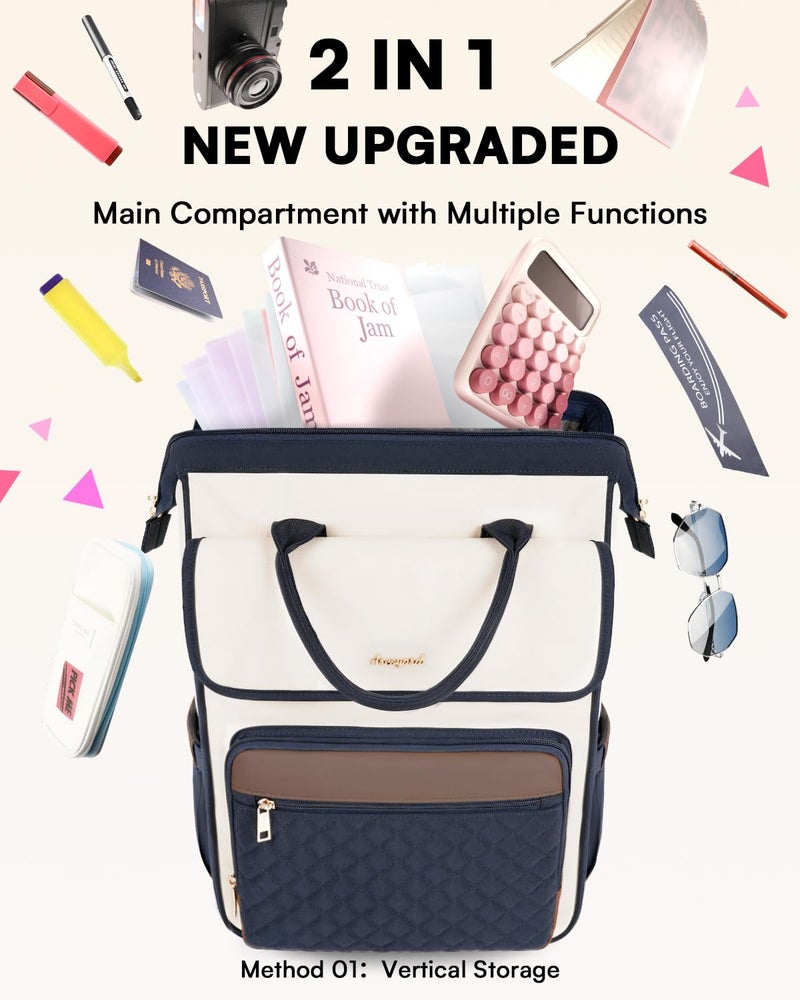 Arcoyard Rolling Backpack for Women, Travel Rolling Laptop Backpack with Wheels, Vertical & Horizontal Storage 2 In 1, Flip-Top Design, Water-Resistant Overnight College Underseat Carry on Luggage, Navy Blue - Image 4