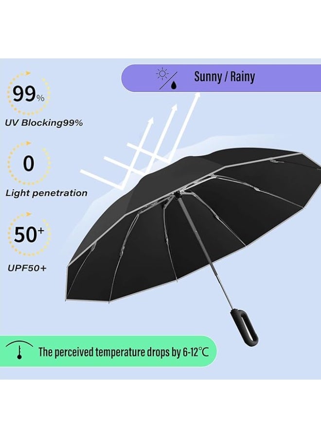 ماكدو مظلة سفر قابلة للطي للسفر 10 أضلاع تفتح/تُغلق تلقائيًا، خفيفة الوزن ومحمولة ومحمولة على الظهر، مظلة سيارة محمولة خفيفة الوزن في الهواء الطلق، مضادة للشمس/المطر، مضادة للأشعة فوق البنفسجية 99 UPF 50، تصميم مقبض حلقة تسلق للرجال والنساء - Image 5