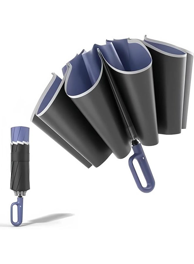 ماكدو مظلة سفر قابلة للطي للسفر 10 أضلاع تفتح/تُغلق تلقائيًا، خفيفة الوزن ومحمولة ومحمولة على الظهر، مظلة سيارة محمولة خفيفة الوزن في الهواء الطلق، مضادة للشمس/المطر، مضادة للأشعة فوق البنفسجية 99 UPF 50، تصميم مقبض حلقة تسلق للرجال والنساء - Image 1