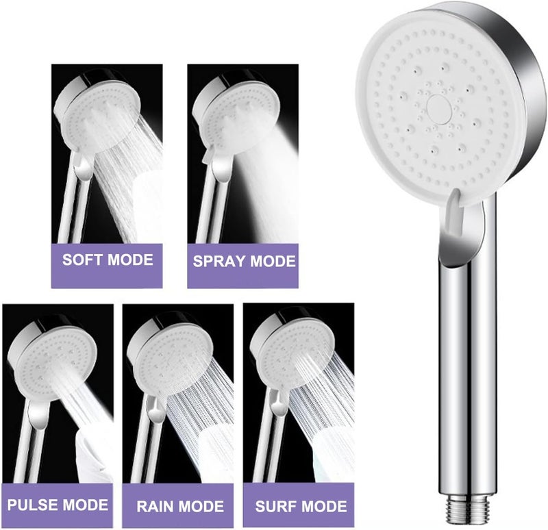 High Pressure Shower Head, Handheld Shower Head with 5 Spray Mode, High Flow Hand Held Showerhead Spray Shower Booster Shower Head Five-Speed Multi-Function Strong Rain Shower Head