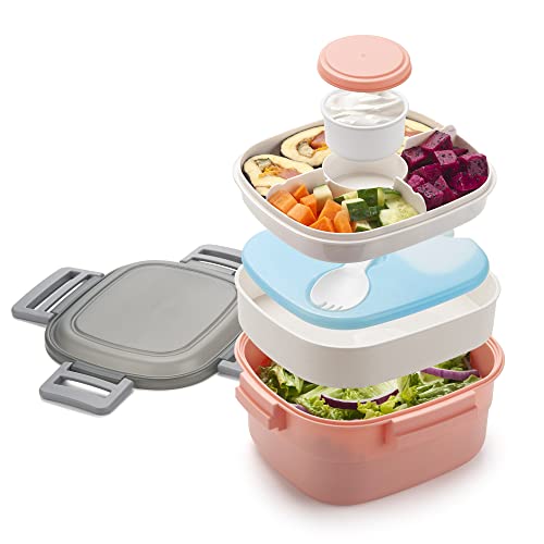 Freshmage Salad Container for Lunch with Ice Pack Leakproof BPAFree 52oz Lunch Container with 4 Compartments Salad for Men Women PinkIce Pack