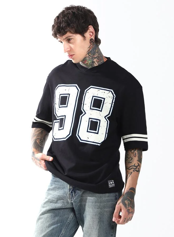 Hubberholme Men Holmer Graphic Printed V-Neck Oversized Fit T-shirt