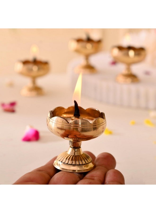 CraftVatika Craftvatika Brass Lotus Diya for Puja Set of 2 - Lotus Flower Diya for Pooja Room , Tample , Mandir, Office, Oil Lamp Diya for Home Decoration  - Image 4