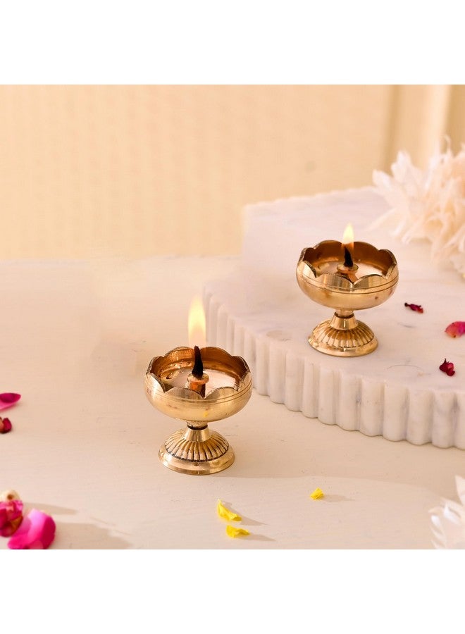 CraftVatika Craftvatika Brass Lotus Diya for Puja Set of 2 - Lotus Flower Diya for Pooja Room , Tample , Mandir, Office, Oil Lamp Diya for Home Decoration  - Image 1