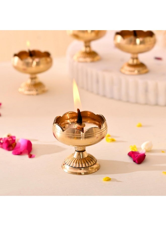 CraftVatika Craftvatika Brass Lotus Diya for Puja Set of 2 - Lotus Flower Diya for Pooja Room , Tample , Mandir, Office, Oil Lamp Diya for Home Decoration  - Image 2