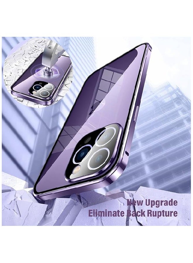 FOCUS Metal Case for iPhone 15 Pro 360° Full Protection Ultra-Thin Clear Double Sided Tempered Glass Screen Protector Case Cover with Safety Lock and Camera Lens Protector (15 Pro , Black) - Image 3