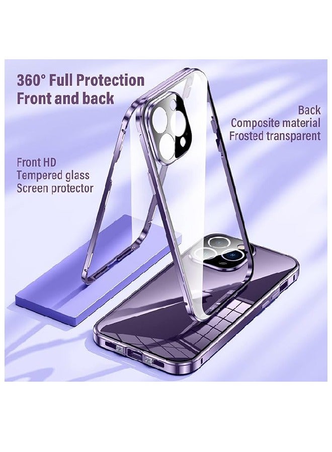 FOCUS Metal Case for iPhone 15 Pro 360° Full Protection Ultra-Thin Clear Double Sided Tempered Glass Screen Protector Case Cover with Safety Lock and Camera Lens Protector (15 Pro , Black) - Image 5