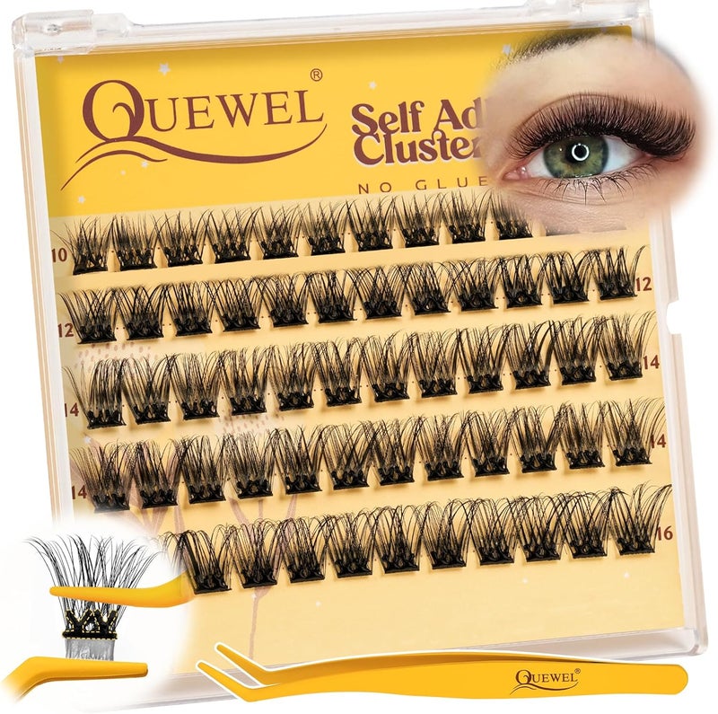 QUEWEL PreGluedEyelashes Cluster Kit Natural Lash Clusters D Curve Pre Glued Cluster Lashes Strong Hold 1016MM No Glue Needed Self Adhesive Lashes Kit at HomeMJ02