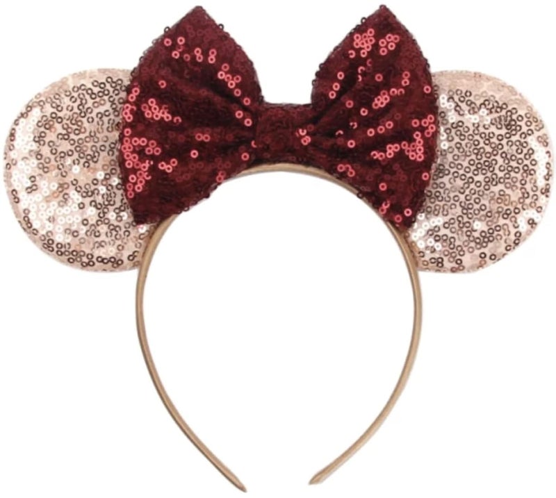 CLGIFT Rose Gold Burgundy Minnie Ears Rainbow Sparkle Mouse Ears Classic Red Sequin Ears One size fits most Handmade flexible headband Perfect for a boys and girls birthday party