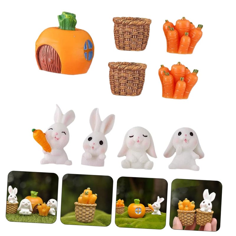 Assorted Color Miniature Rabbit Figurines With Straw Basket Carrot Garden Patio Decor - Image 4