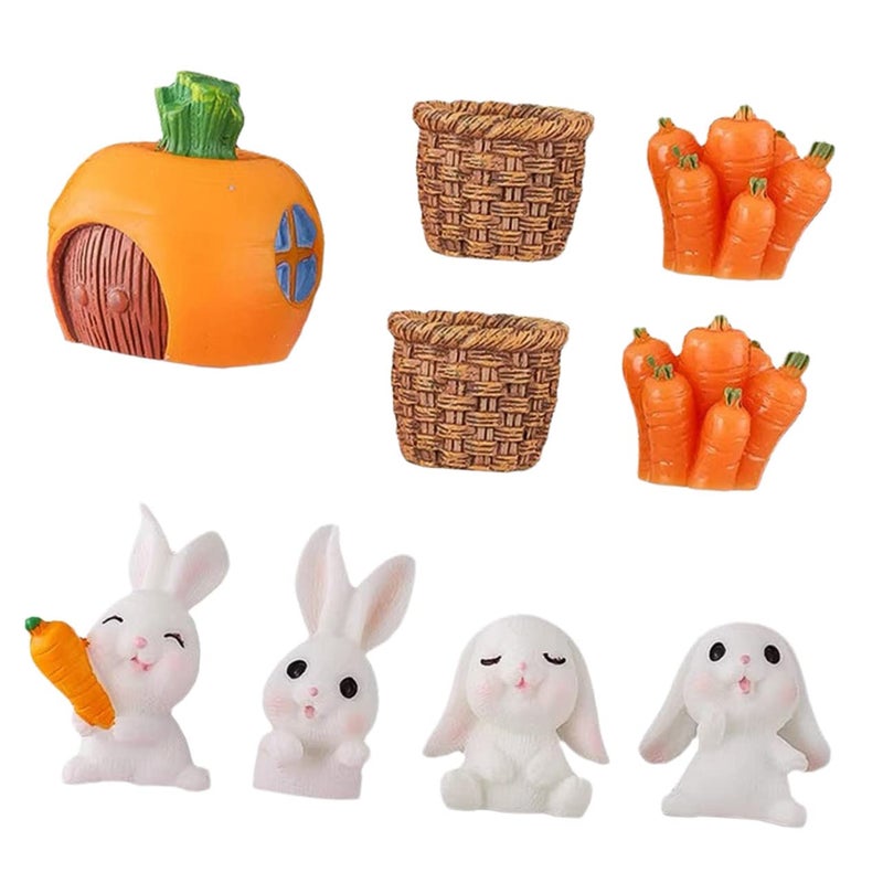 Assorted Color Miniature Rabbit Figurines With Straw Basket Carrot Garden Patio Decor - Image 2