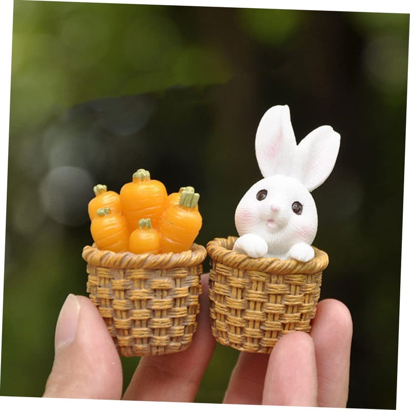 Assorted Color Miniature Rabbit Figurines With Straw Basket Carrot Garden Patio Decor - Image 5