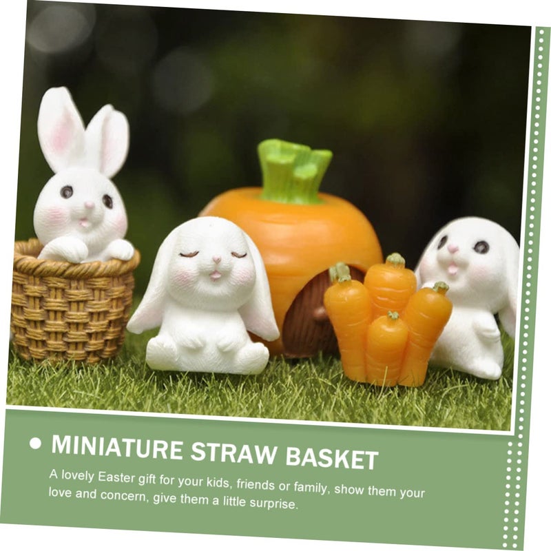 Assorted Color Miniature Rabbit Figurines With Straw Basket Carrot Garden Patio Decor - Image 3