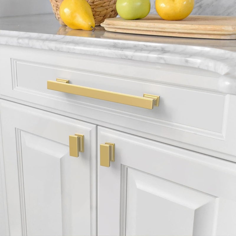 Amerdeco 10 Pack Brushed Gold Cabinet Pulls 6.3 Inch(160mm) Hole Center Drawer Pulls Cabinet Hardware Kitchen Cabinet Handles for Bathroom ZH00013 - Image 3