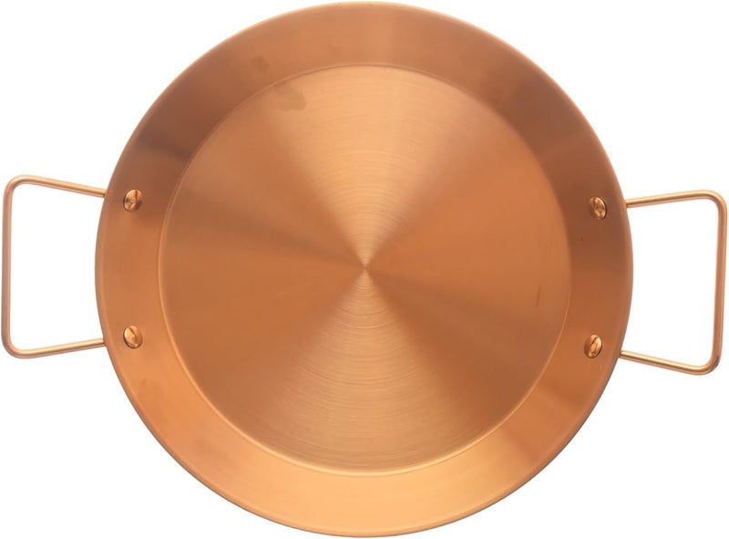 A stainless steel serving tray, gold-colored with a gold coating, 28 cm in diameter, comes with a secure handle. It features easy cleaning and a durable design. - Image 2