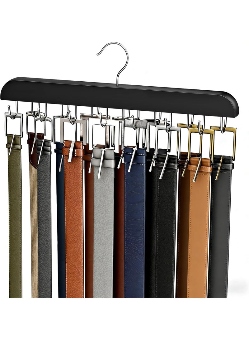 Belt Hanger for Closet Max 42 Belts, Belt Organizer Closet Accessories with 14 Hooks Belt Rack Sturdy Wood for Closet Organizers and Storage -Black 1 Pack - Image 1