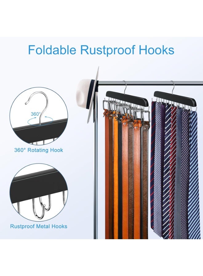 Belt Hanger for Closet Max 42 Belts, Belt Organizer Closet Accessories with 14 Hooks Belt Rack Sturdy Wood for Closet Organizers and Storage -Black 1 Pack - Image 4