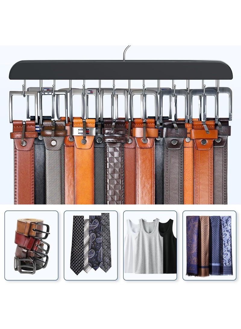 Belt Hanger for Closet Max 42 Belts, Belt Organizer Closet Accessories with 14 Hooks Belt Rack Sturdy Wood for Closet Organizers and Storage -Black 1 Pack - Image 2