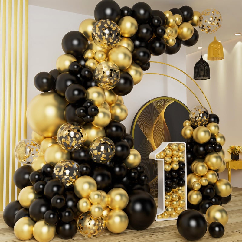 DBKL Black and Gold Balloons Garland Arch Kit with Black Gold Confetti Balloons for Happy New Year Decorations 2025 Birthday Graduation Party Supplies - Image 2