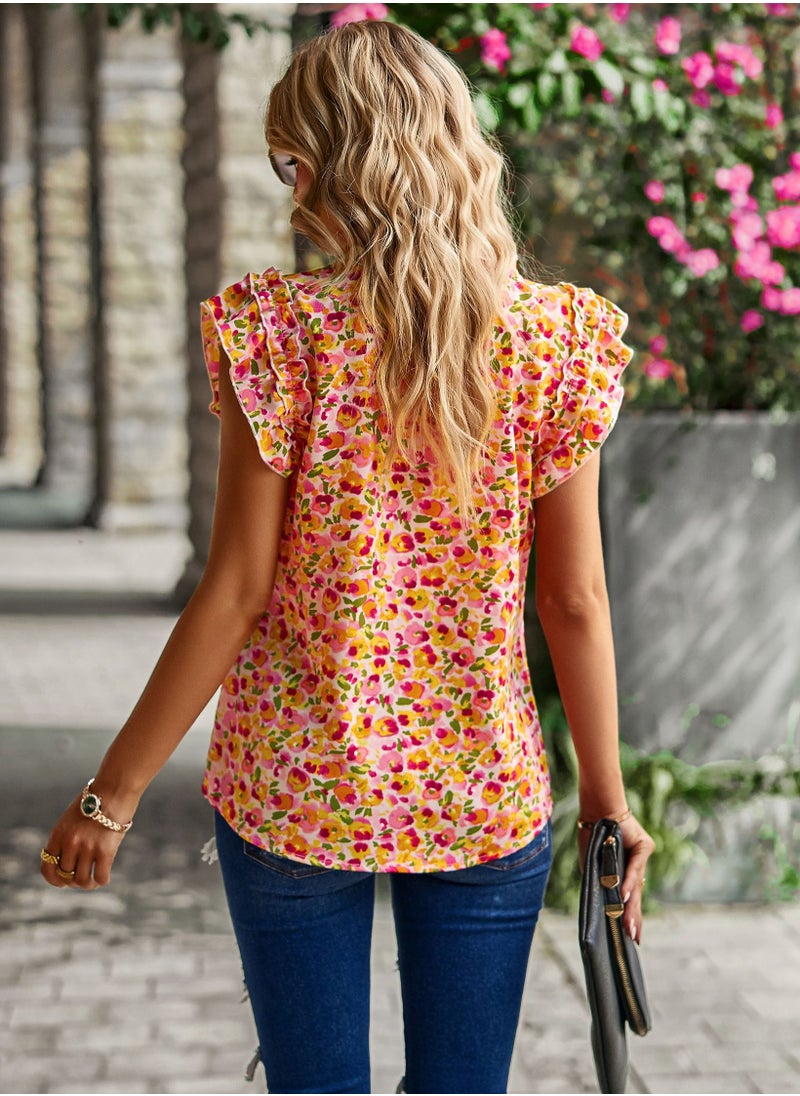 Loquat Stylish V-neck Floral Top Multicolour  - Image 2