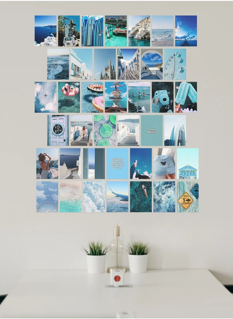 LOWHA Posters Wall Collage Kit, Album Cover, 40 Pieces Cardstock Thick Paper Posters, Blue/Green Art 14.8x20cm