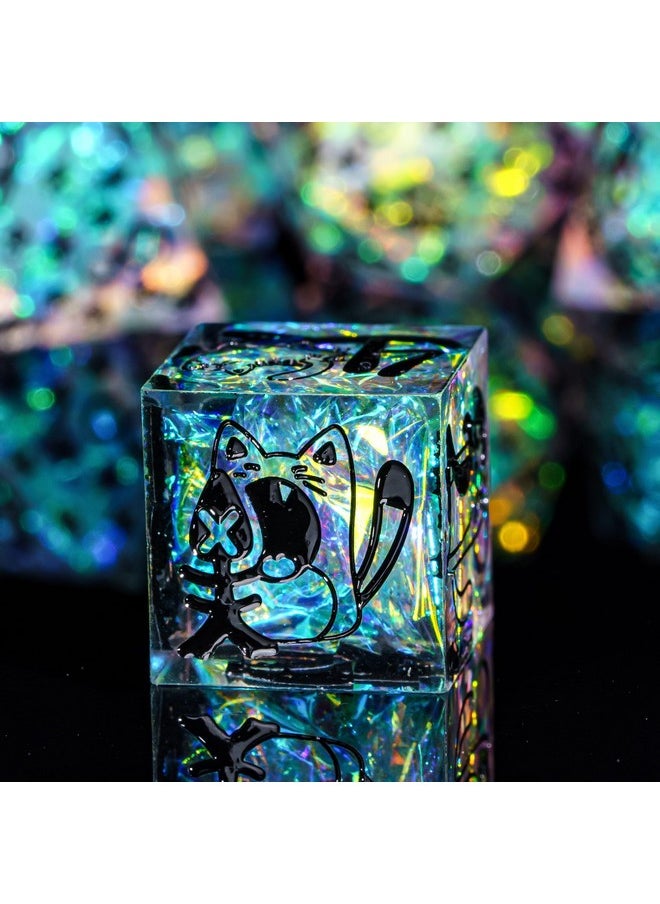 cusdie 7-Die Sharp Edges Dnd Dice Set, Cat Pattern Polyhedral D&D Dice Set For Dnd Dungeons And Dragons Ttrpg Role Playing Games  - Image 2