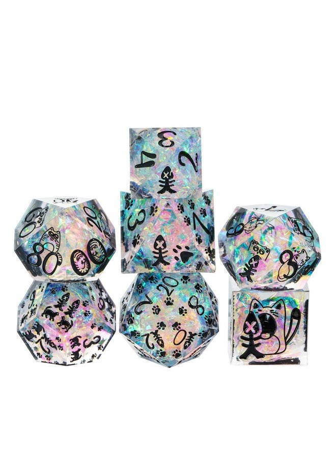 cusdie 7-Die Sharp Edges Dnd Dice Set, Cat Pattern Polyhedral D&D Dice Set For Dnd Dungeons And Dragons Ttrpg Role Playing Games  - Image 1