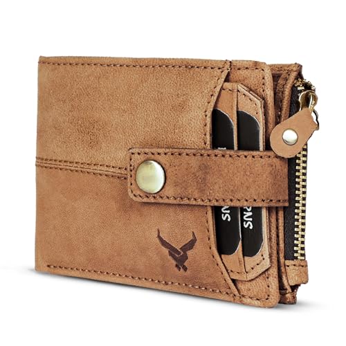REDHORNS Genuine Leather Wallet for Men | RFID Protected Mens Wallet with 9 Credit/Debit Card Slots | Slim Hunter Leather Purse for Men (Light Brown) - Image 1