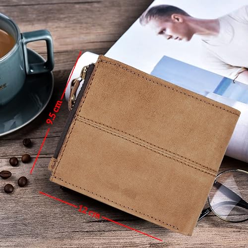 REDHORNS Genuine Leather Wallet for Men | RFID Protected Mens Wallet with 9 Credit/Debit Card Slots | Slim Hunter Leather Purse for Men (Light Brown) - Image 4