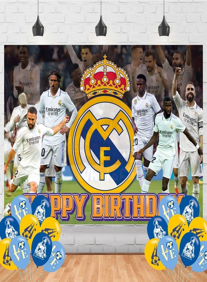 خلفية تصوير عيد ميلاد لكرة القدم من مدريد، مقاس 5 × 3 قدم، لافتة عيد ميلاد سعيد لكرة القدم، مناسبة لتزيين حفلات كرة القدم (5 × 3 قدم). - Image 2
