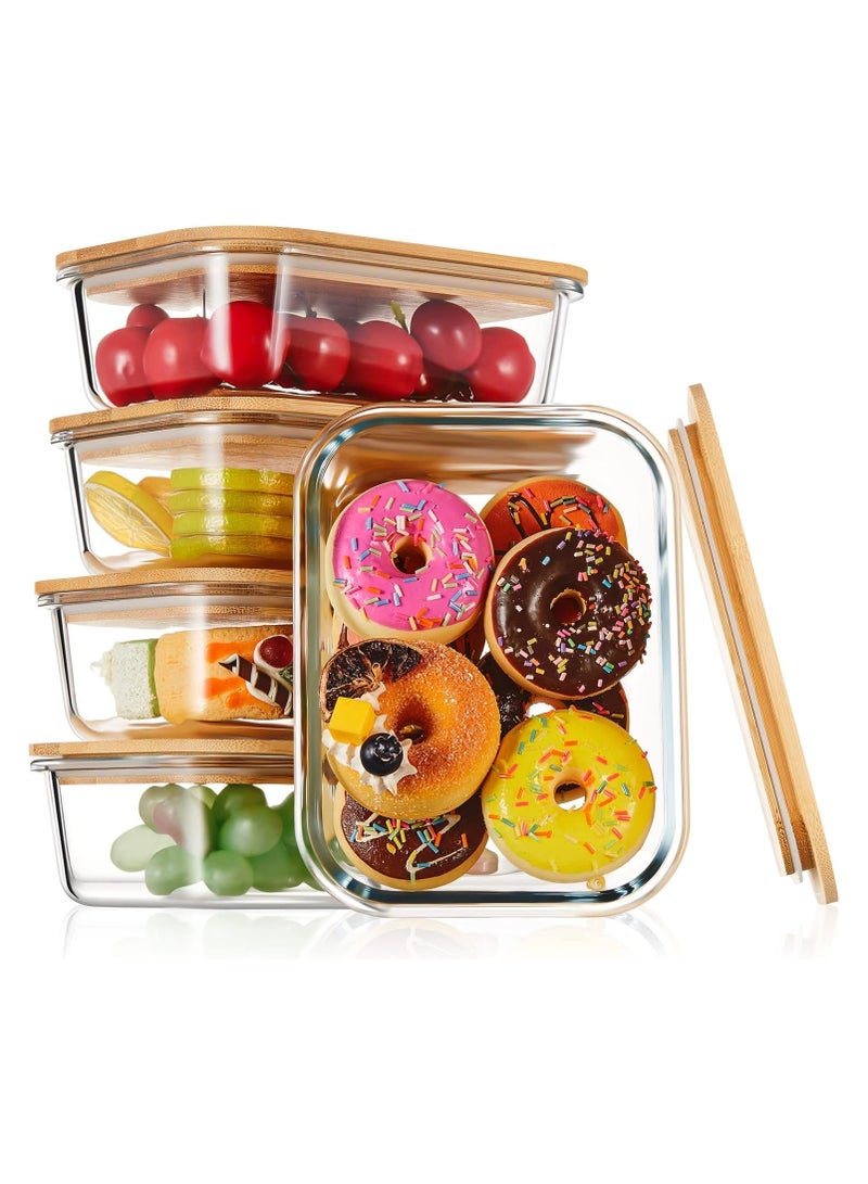 BIXBITE حاويات طعام زجاجية Bixbite من 5 BPA مع أغطية الخيزران - حاوية تخزين الطعام 100 ٪ صناديق غداء زجاجية مقاومة للتسرب - حاوية تخزين الفريزر مع أغطية محكمة الإغلاق  - Image 1