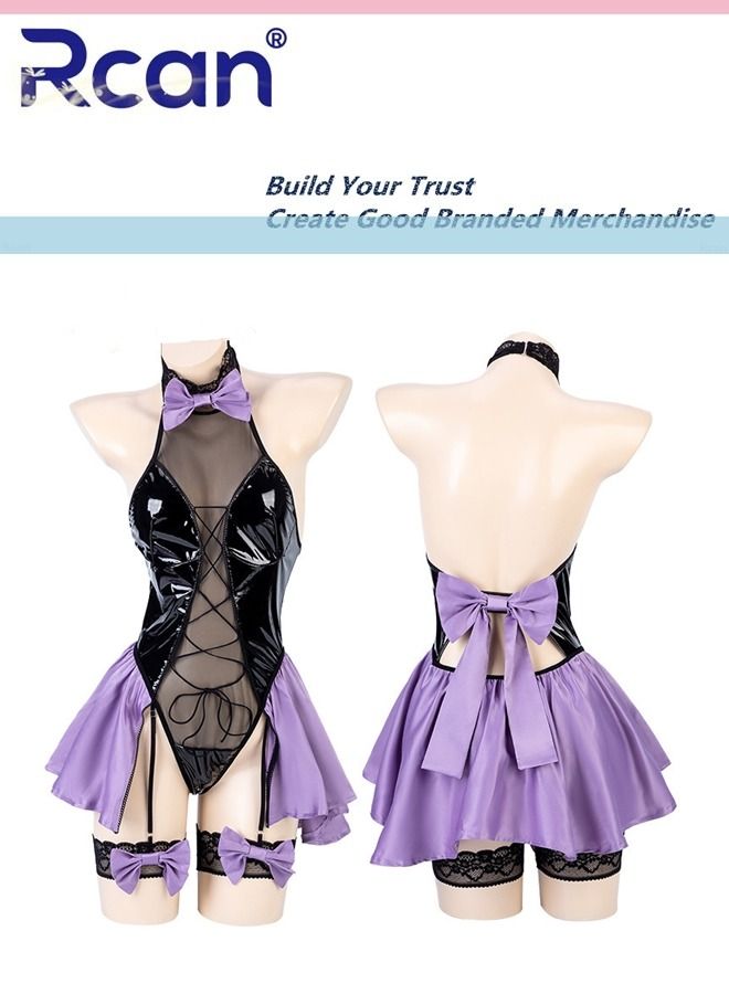 Rcan Garter Lingerie Set for Women Strappy Bodysuit Babydoll Underwear Nightwear Backless Sleepwear Clubwear - Image 3