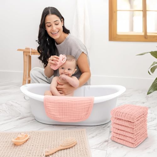 KASSY POP CURATED JUST FOR YOU Baby Muslin Washcloth Cotton Baby Wipes Cum Face Towel, Pack of 5, 10x10 inches - Pink - Image 5