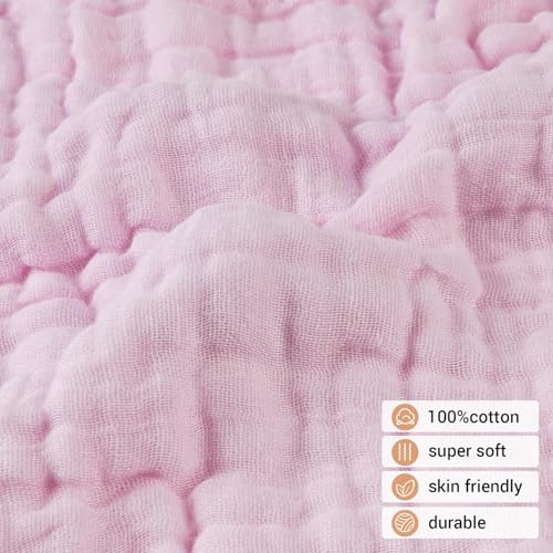 KASSY POP CURATED JUST FOR YOU Baby Muslin Washcloth Cotton Baby Wipes Cum Face Towel, Pack of 5, 10x10 inches - Pink - Image 3