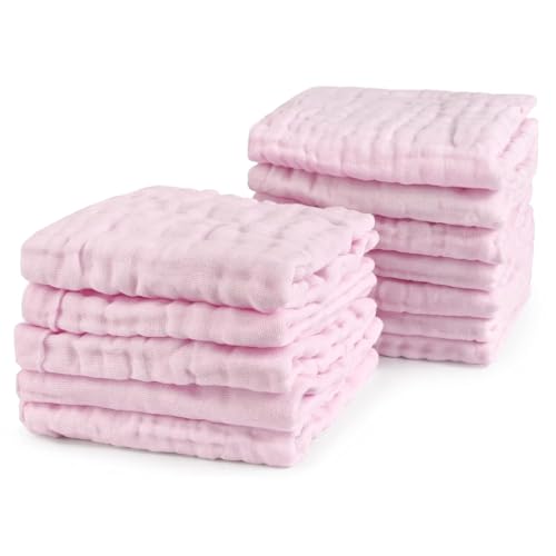 KASSY POP CURATED JUST FOR YOU Baby Muslin Washcloth Cotton Baby Wipes Cum Face Towel, Pack of 5, 10x10 inches - Pink - Image 2