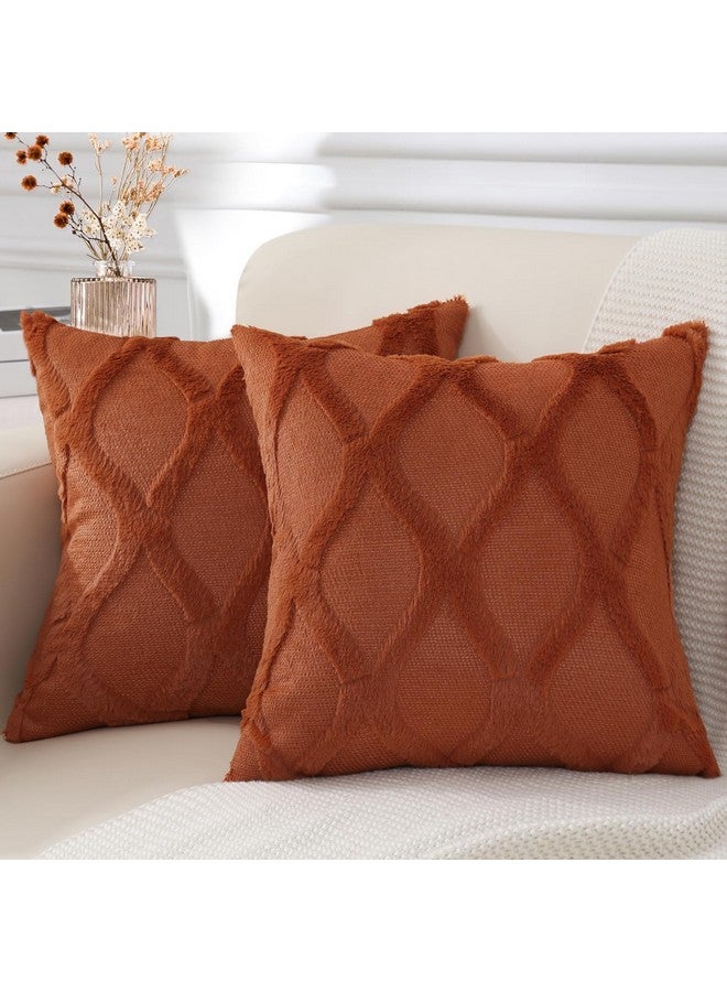 decorUhome decorUhome Throw Pillow Covers 18x18 Inch Set of 2, Soft Plush Faux Fur Wool Rust Couch Pillow Covers, Decorative Pillow Cases for Bed Sofa Living Room Home Decor - Image 1