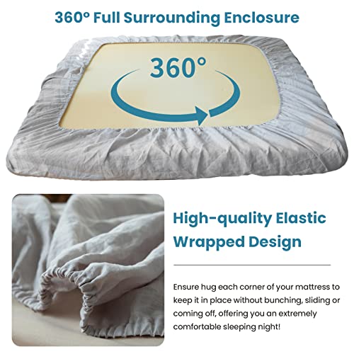 King Linens 100% Linen Fitted Sheet Stone Washed Solid Color - (1 Piece) 14 inch Deep Pocket Mattress Cover Soft Natural Breathable Farmhouse - Grey, King Size - Image 3