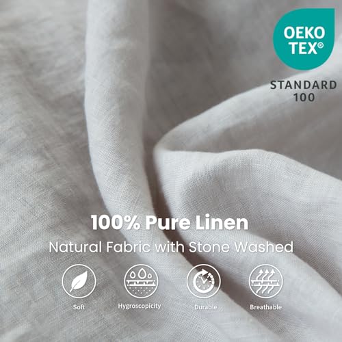 King Linens 100% Linen Fitted Sheet Stone Washed Solid Color - (1 Piece) 14 inch Deep Pocket Mattress Cover Soft Natural Breathable Farmhouse - Grey, King Size - Image 2